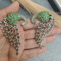 Vantara Peacock Statement Silver Plated Earrings- Pista Green and Champagne Green