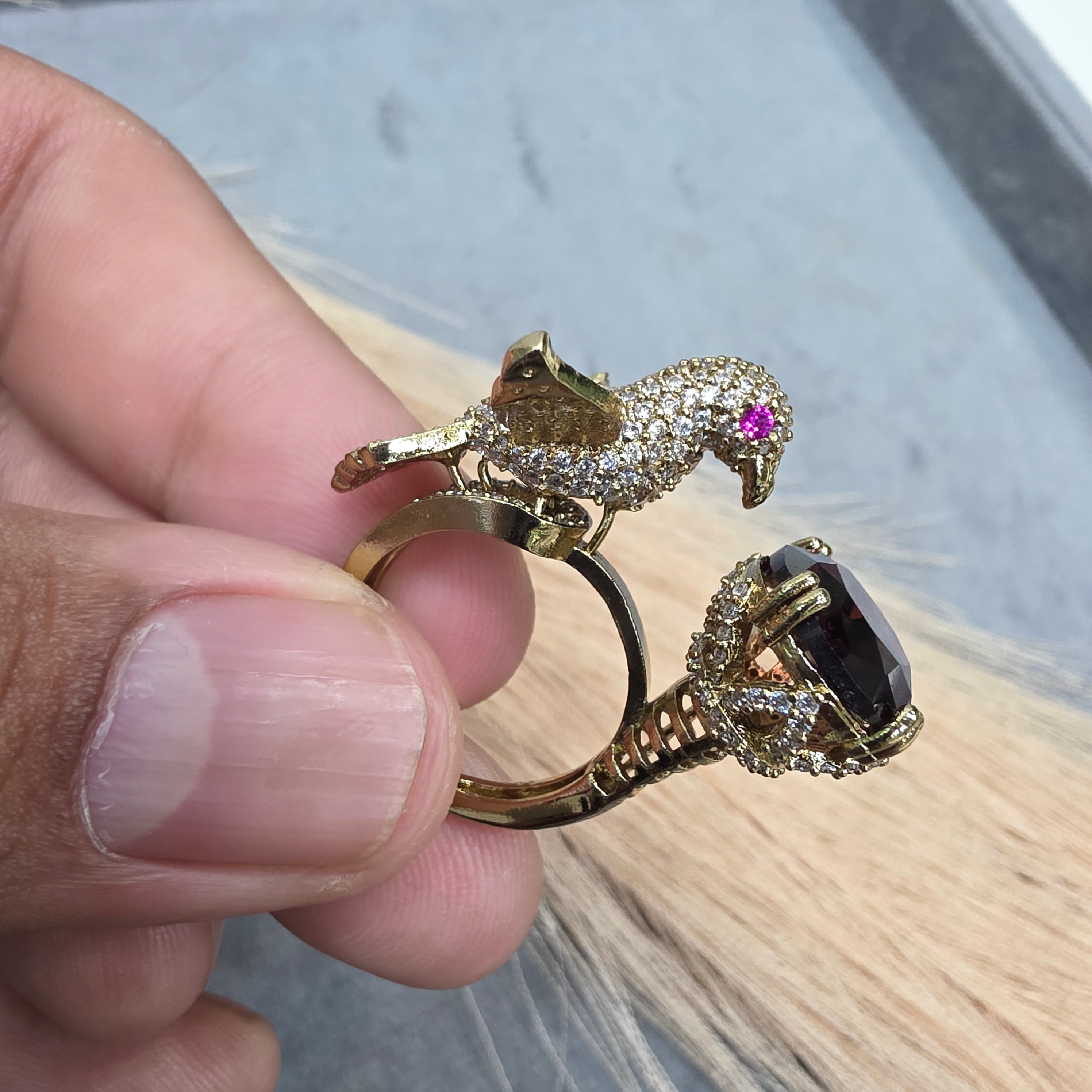 Arohi Bird Adjustable Ring- Wine