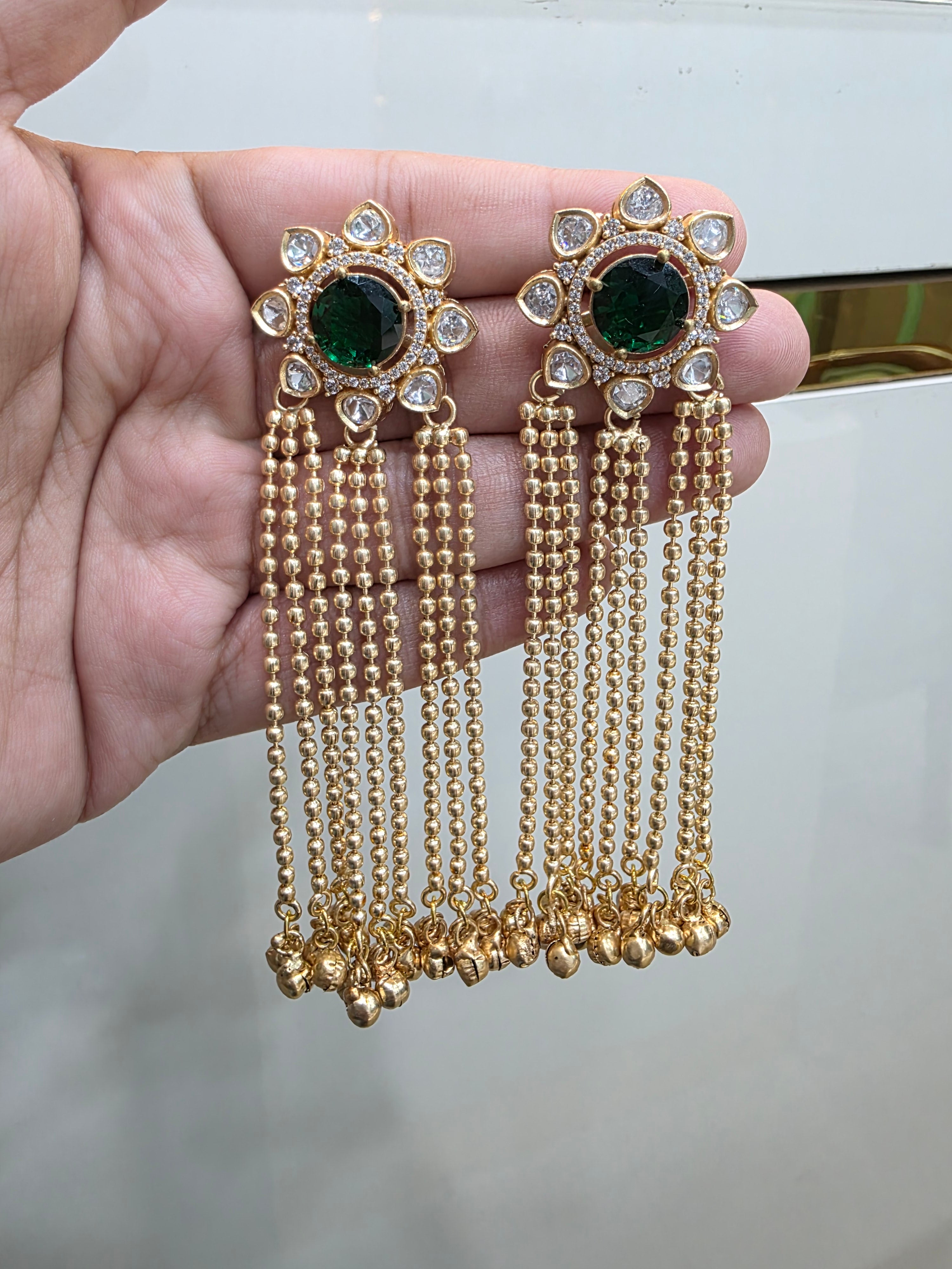 Nizam Kashmiri Brass Fusion Earrings- Green