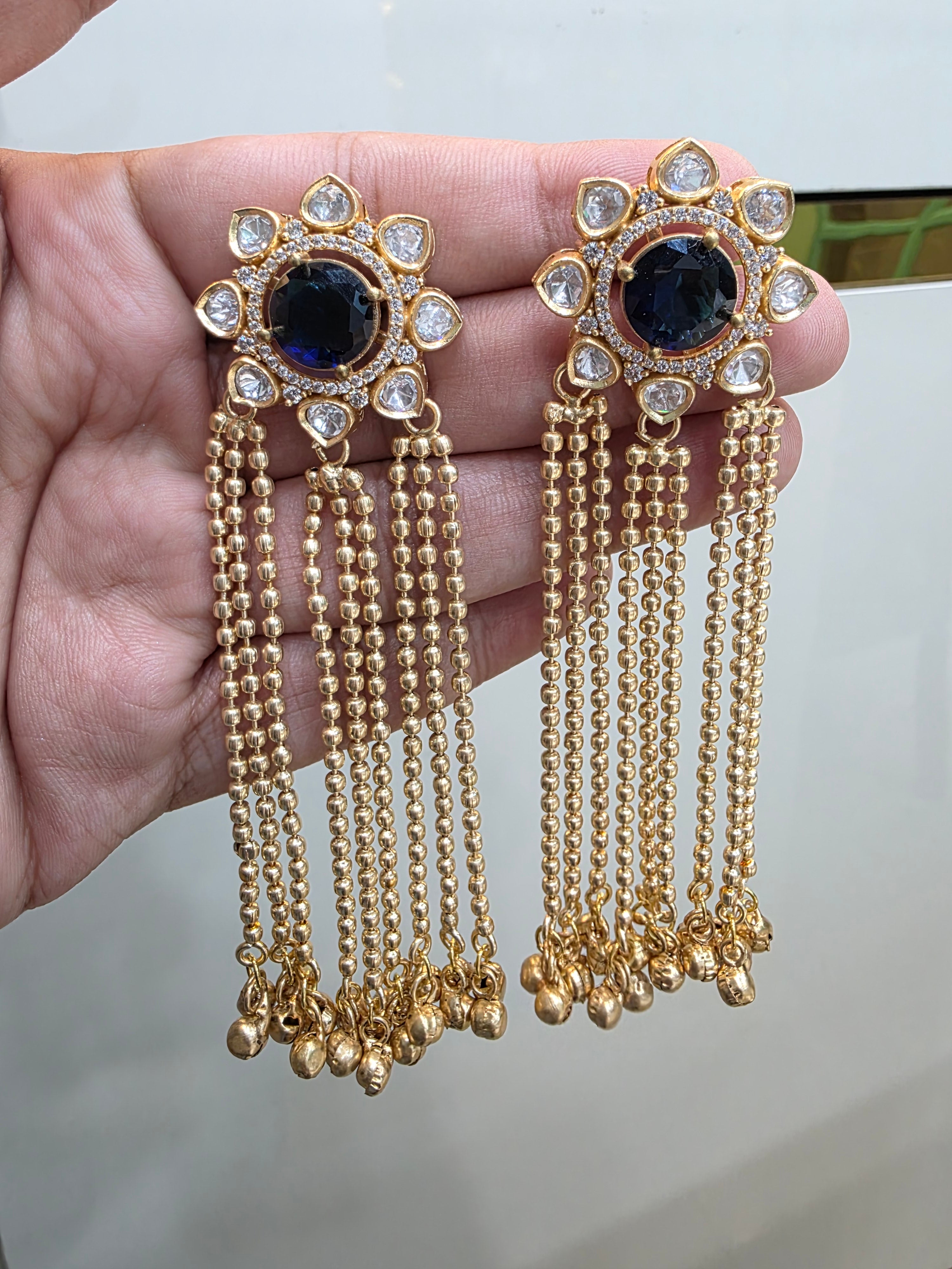 Nizam Kashmiri Brass Fusion Earrings- Blue