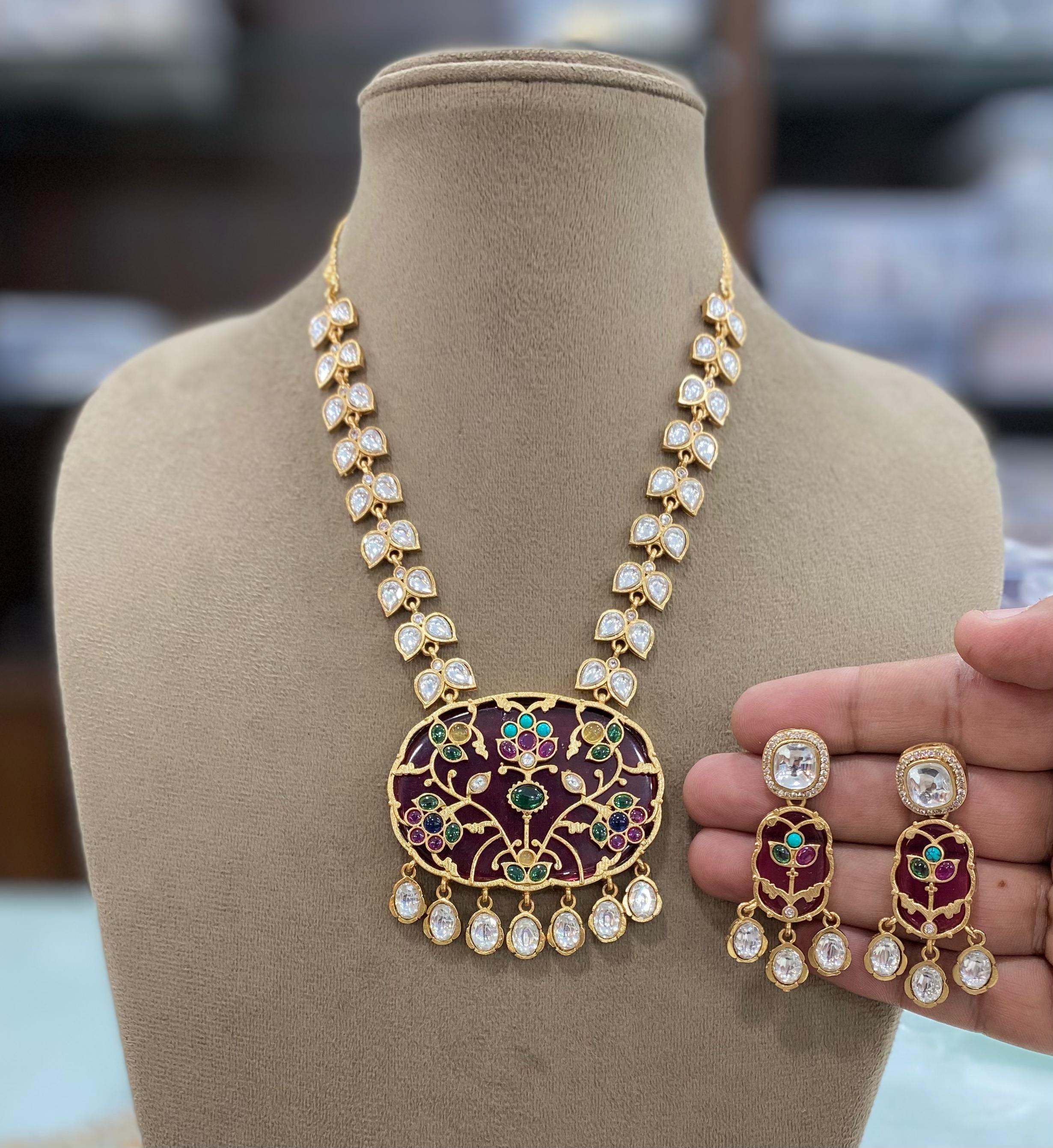 Sakshi Holdali Uncut Polki Necklace Set - Maroon