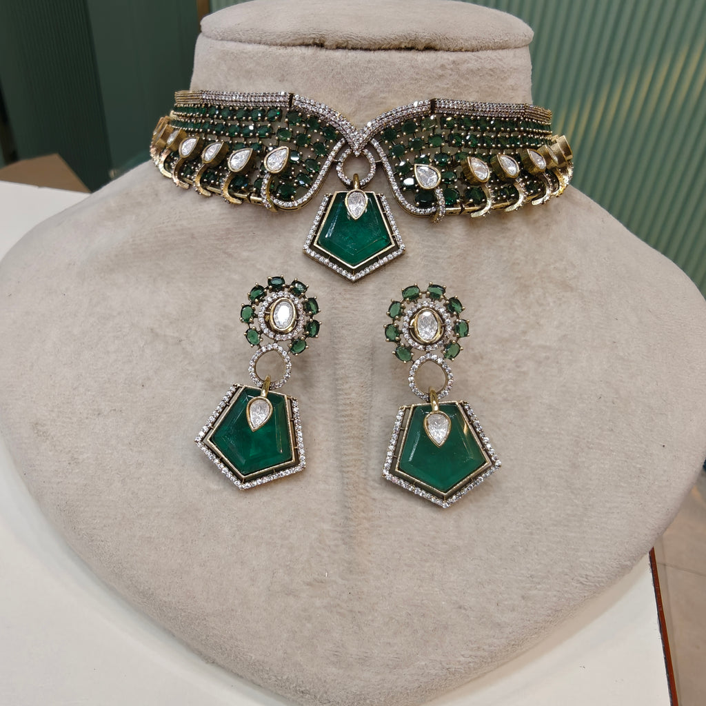 Estella Doublet Collar Necklace Set- Emerald Green