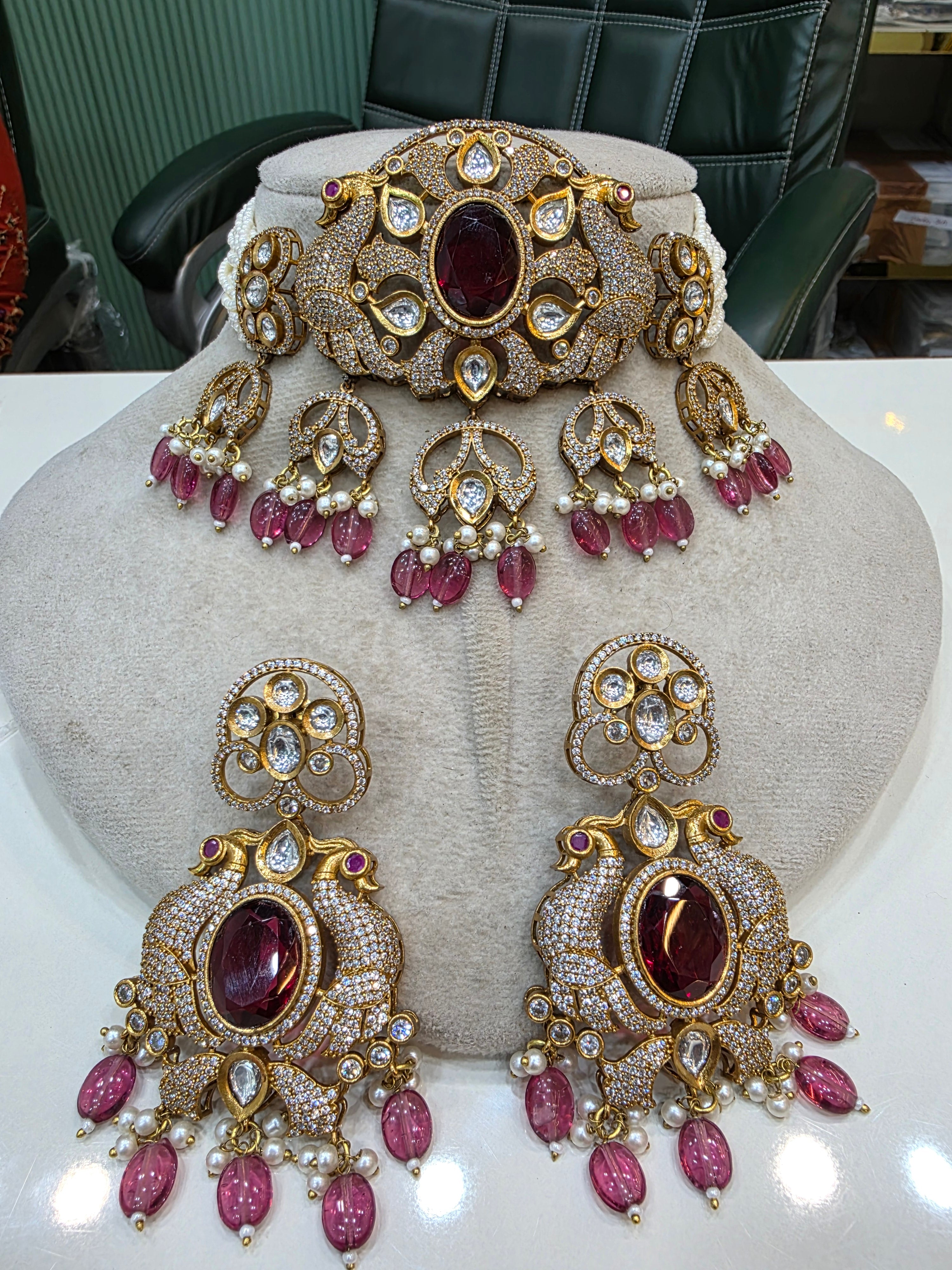 Nandini Mayura Choker Set- Ruby