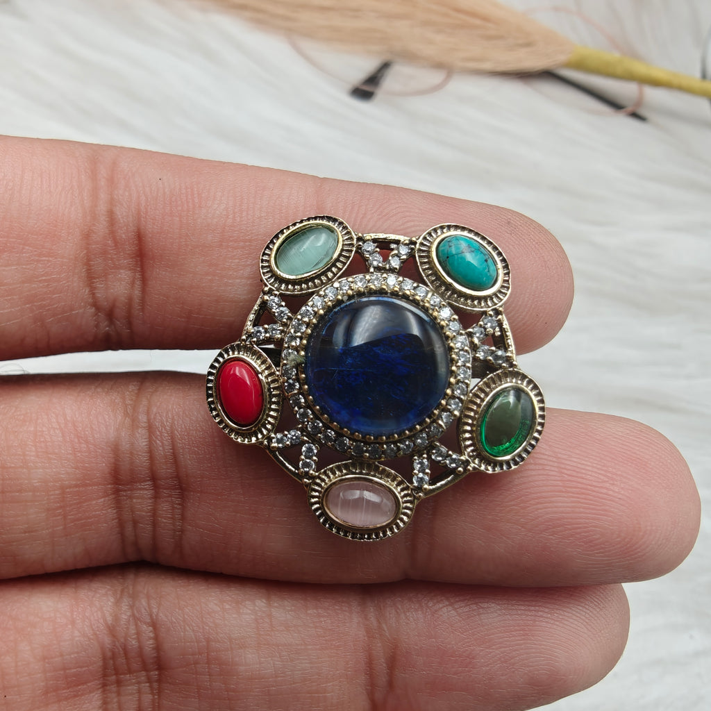 Nazni Inspired Multi Stone Adjustable Ring- Blue Multi