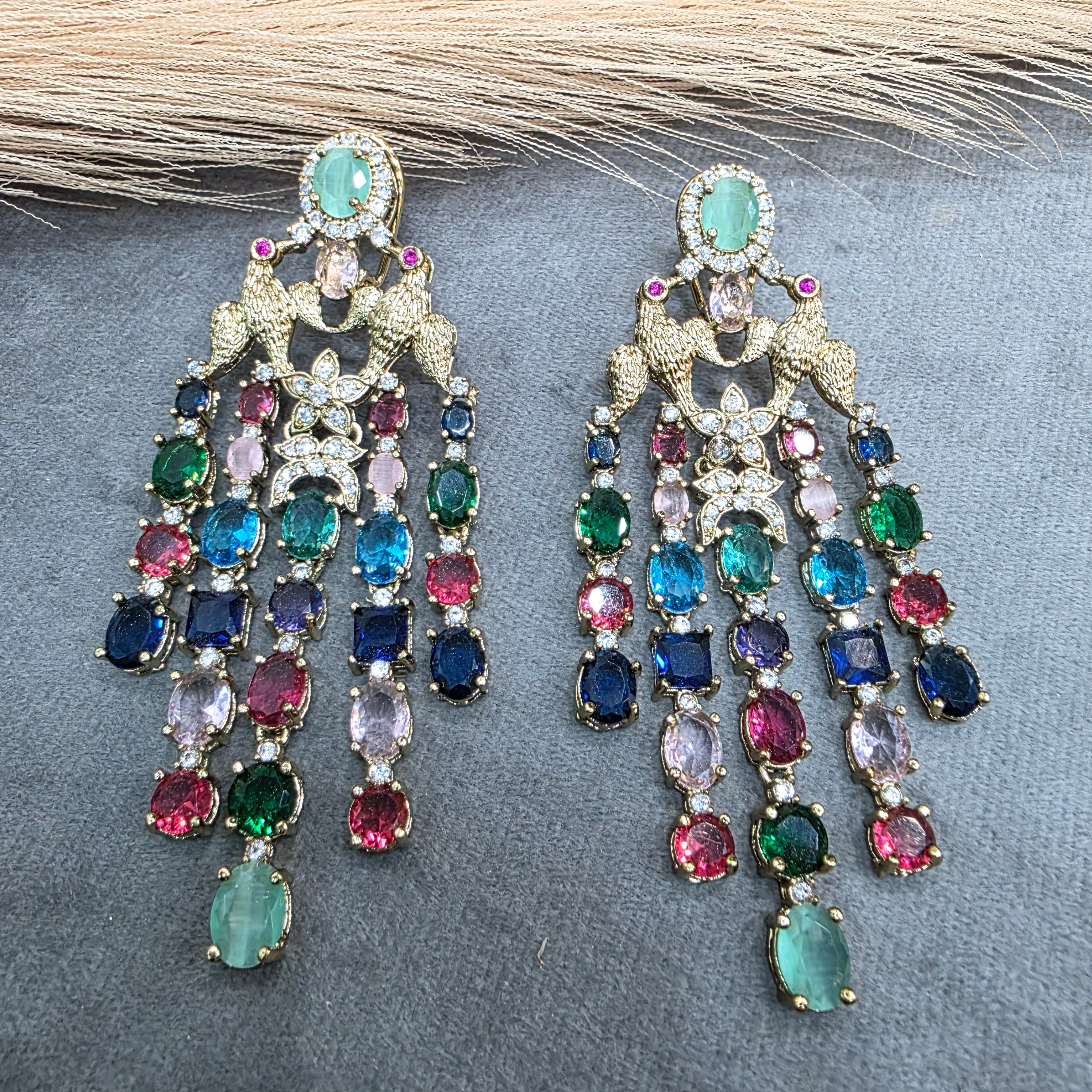 Vantara Koyal Statement Dangker Earrings- Mint Multi