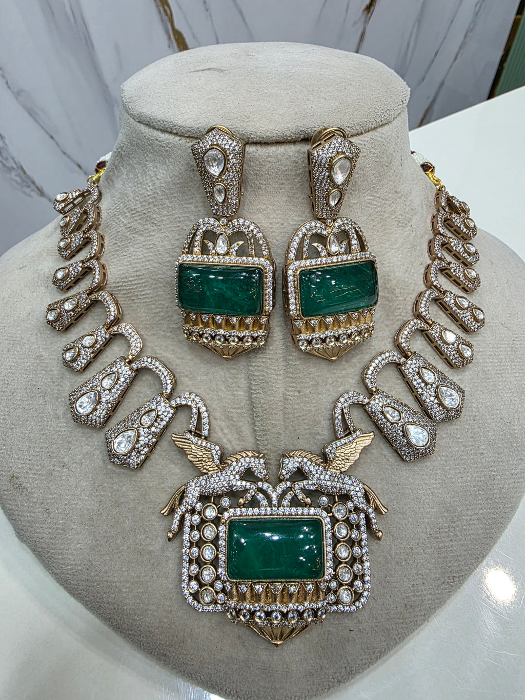 Equine Statement Moissanite Necklace Set- Emerald