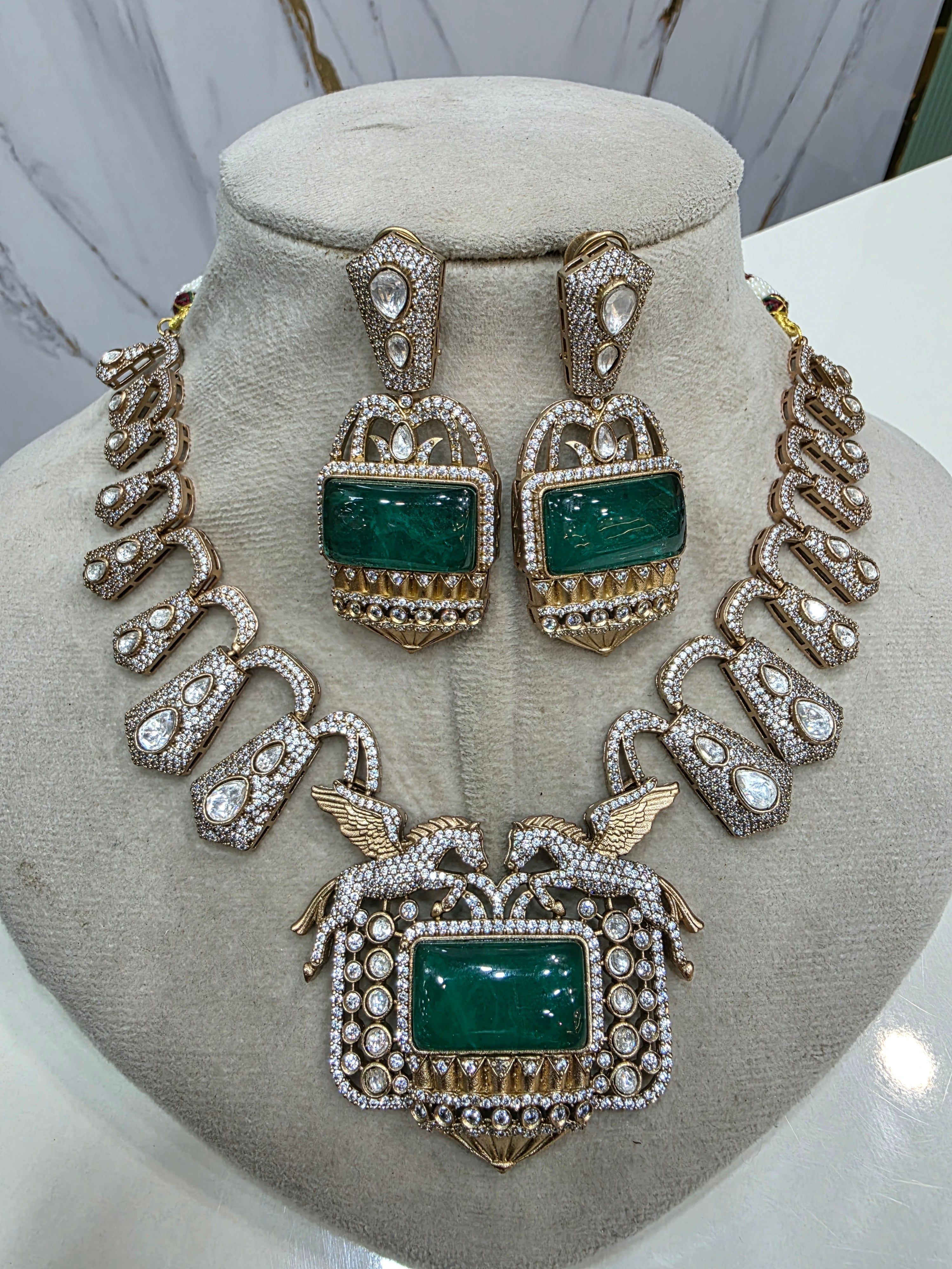 Equine Statement Moissanite Necklace Set- Emerald