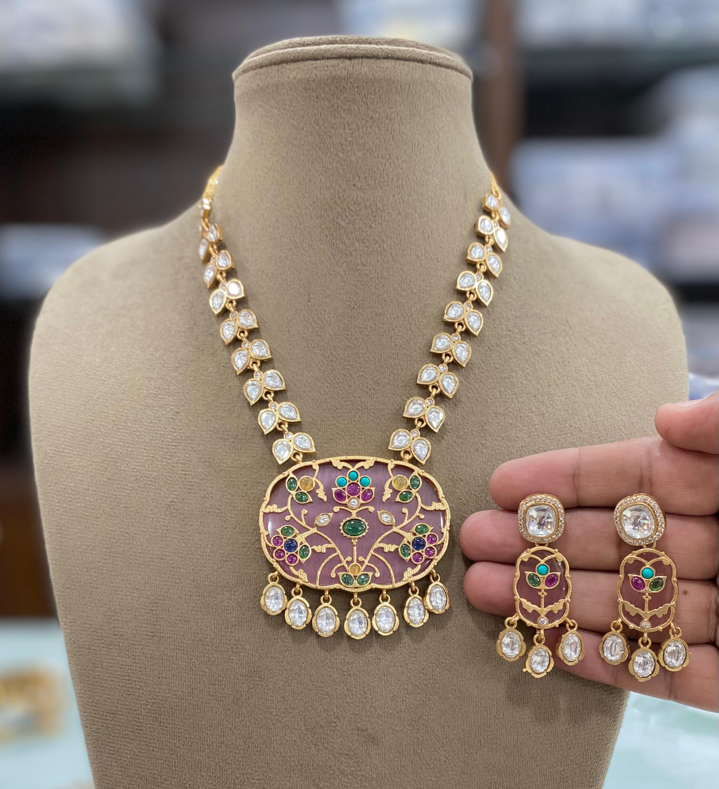 Sakshi Holdali Uncut Polki Necklace Set - Pink