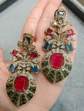 Amayra Sabya Inspired Statement Earrings- Red Multi