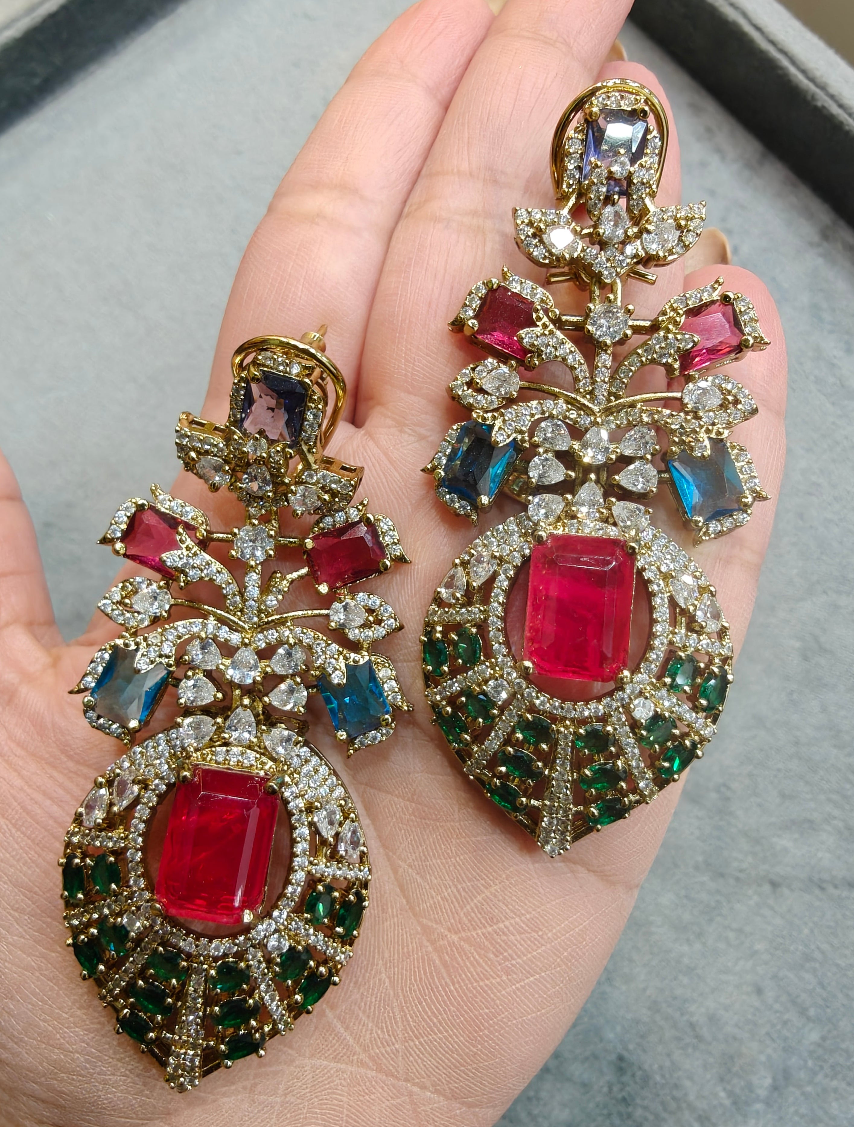 Amayra Sabya Inspired Statement Earrings- Red Multi