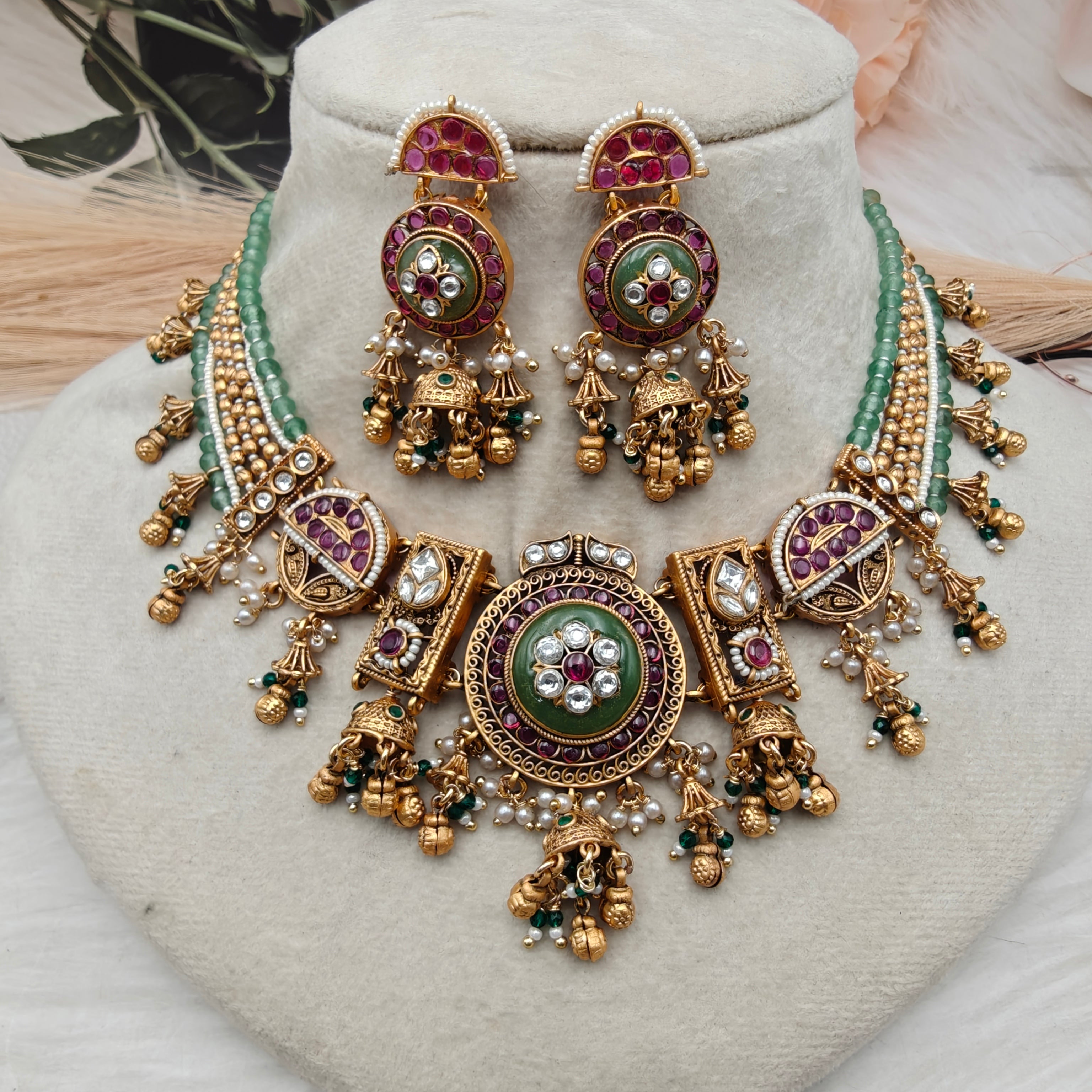 Sangam Heritage Gold Look Alike Choker Necklace Set