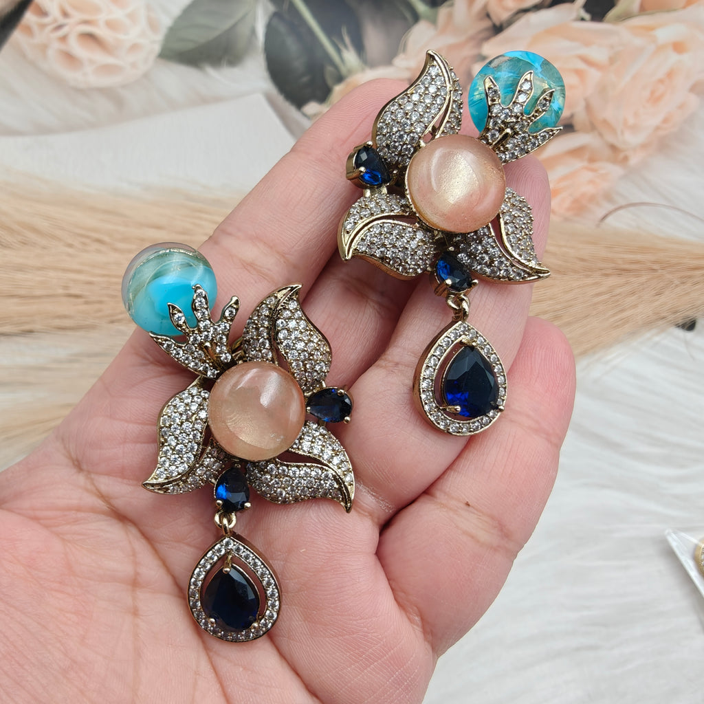 Nartika Sabyasachi Inspired Statement Gemstone Studs- Peach Blue