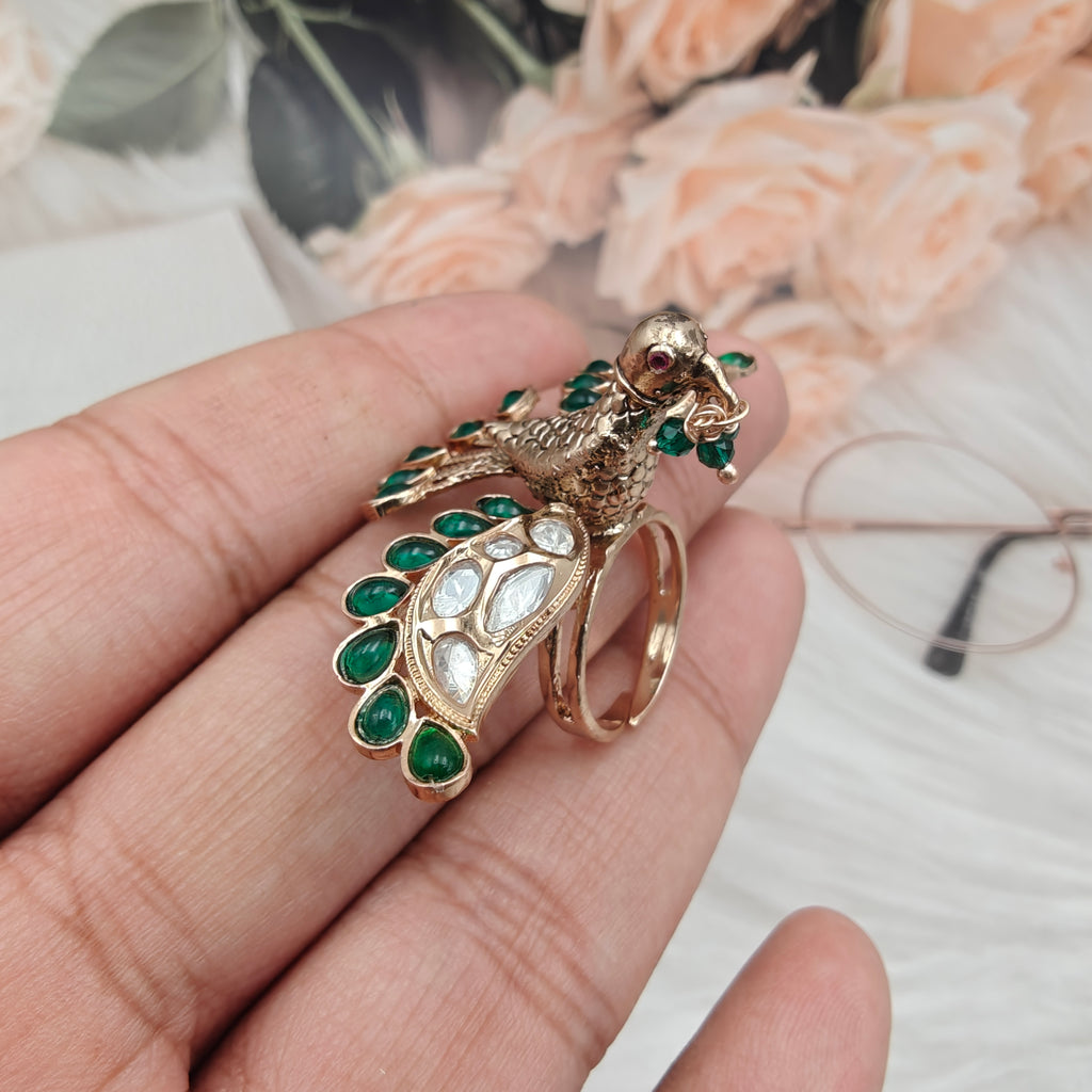 Bird Moissanite Adjustable Ring- Green