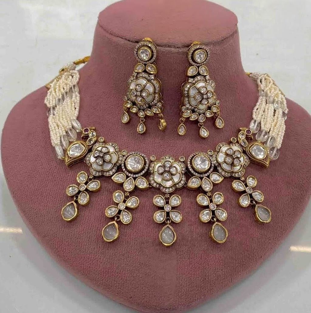 Diksha Shell Stone Polki Choker Set- White