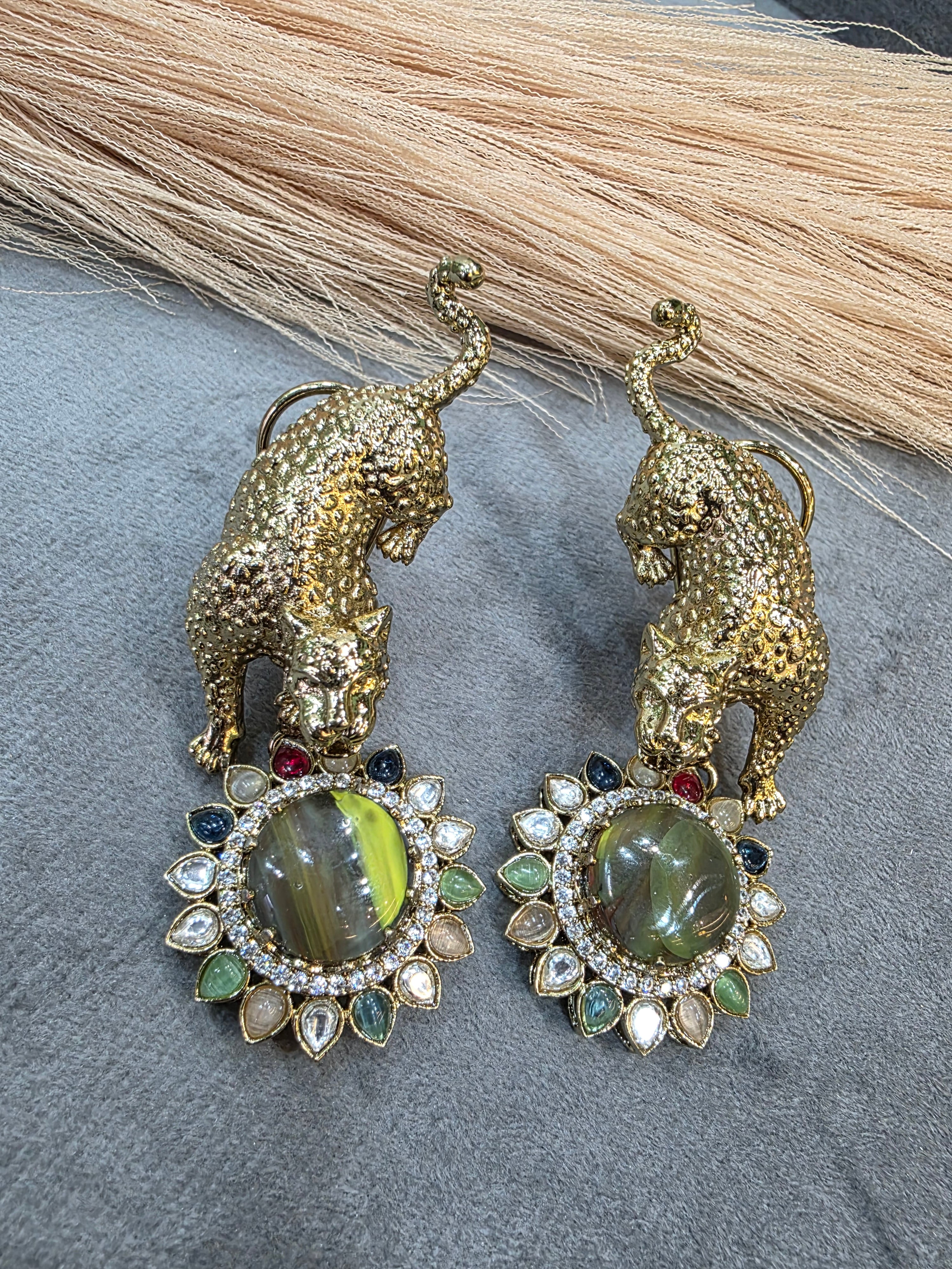Bageera Sabya Inspired Statement Earrings- Olive Green
