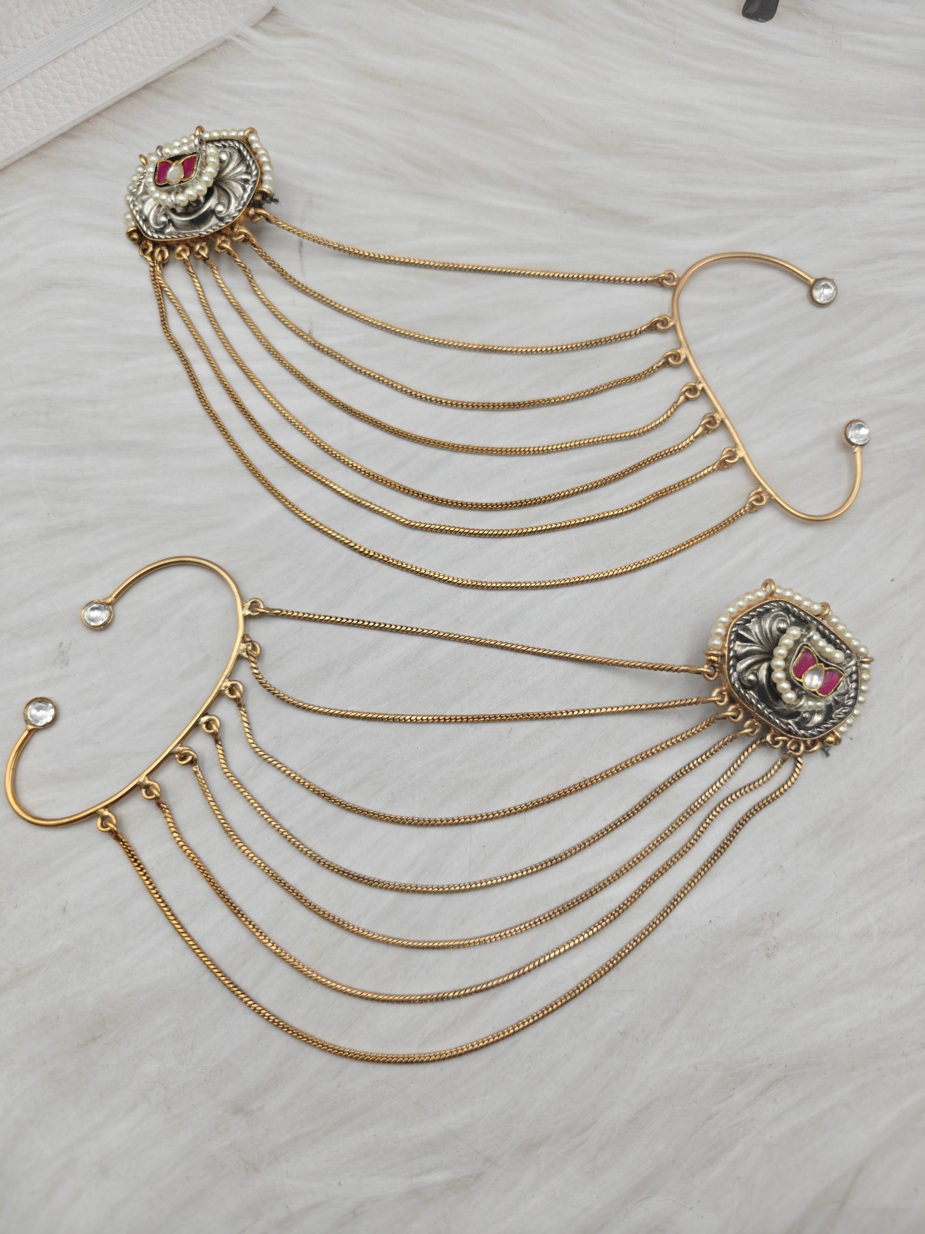 Sitara Earchain with Cuff- Ruby