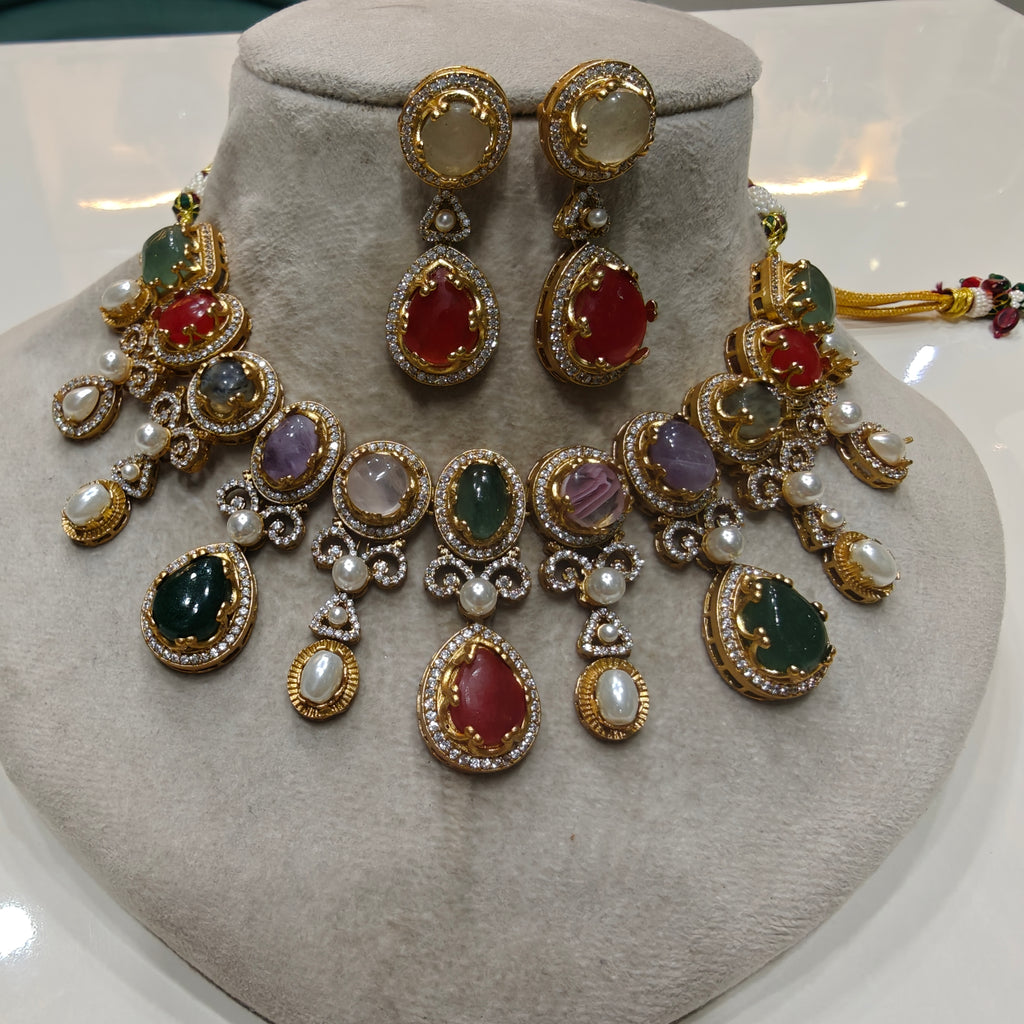 Sabya Inspired Bhuri Necklace Set - Red Multi