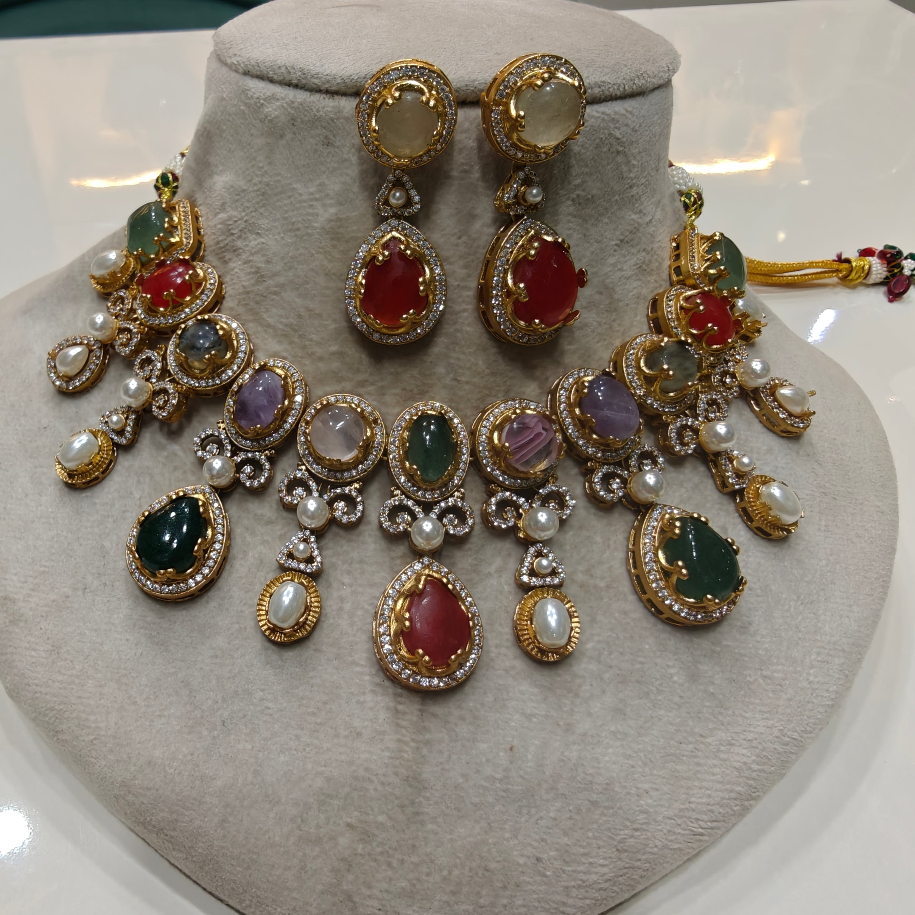 Sabya Inspired Bhuri Necklace Set - Red Multi