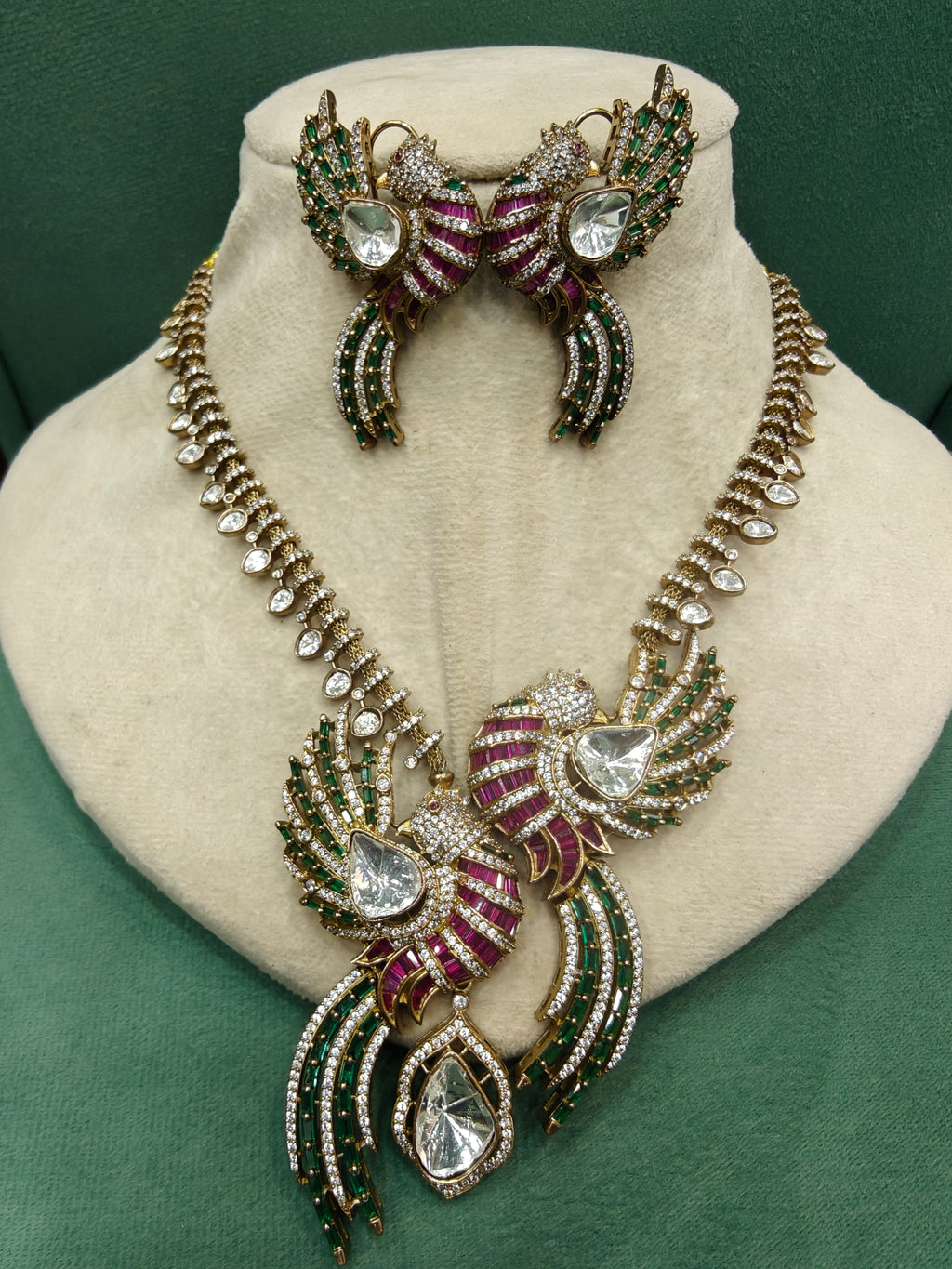 Vantara Udaan Statement Necklace Set- Green Ruby