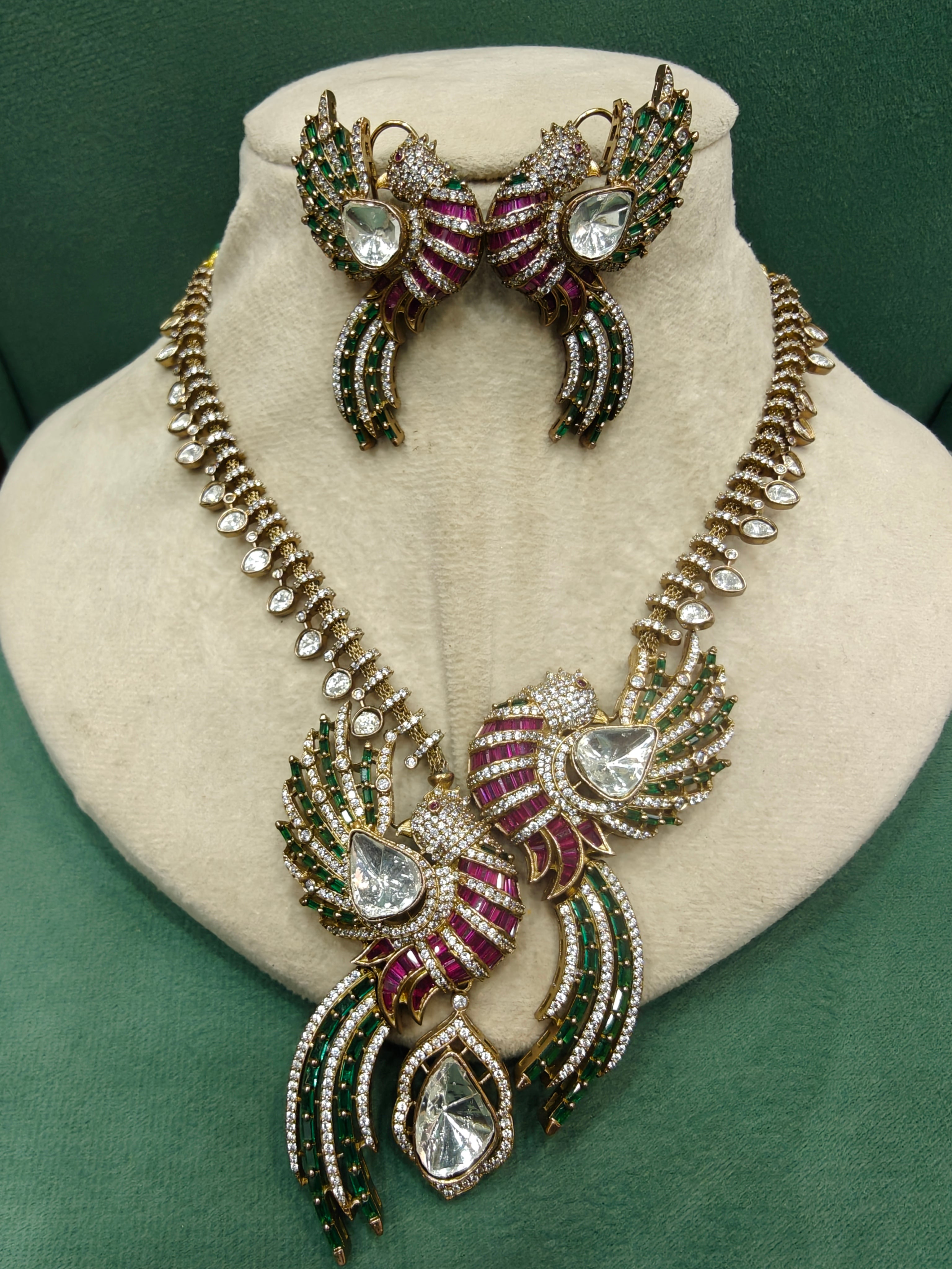 Vantara Udaan Statement Necklace Set- Green Ruby