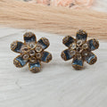 Chitra Italian Meena and Moissanite Studs- Greyish Blue