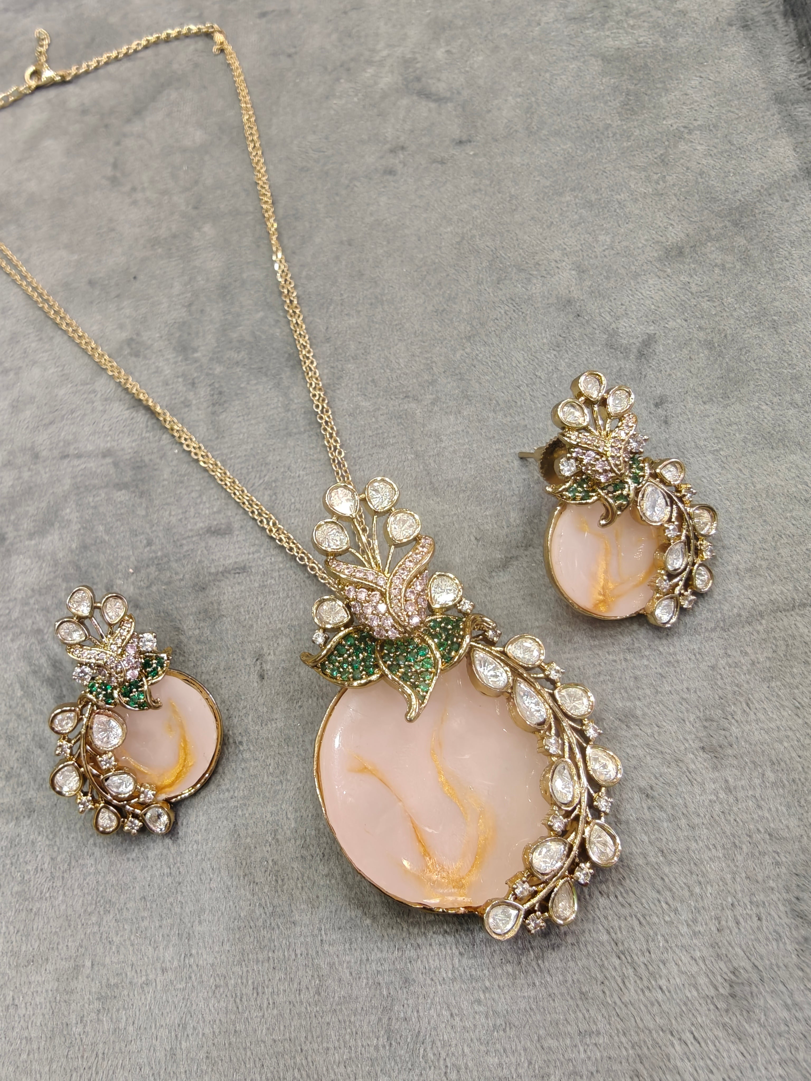 Raktika Natural Stone Statement Pendant Set- Lavender