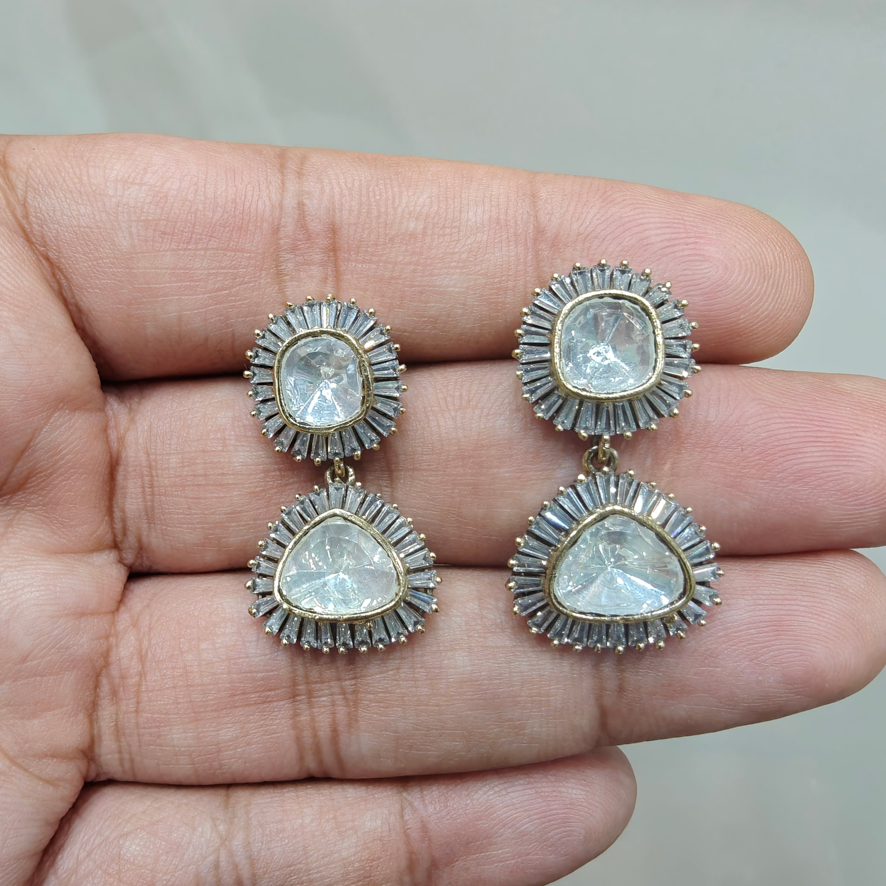 Baguette and Polki Earrings
