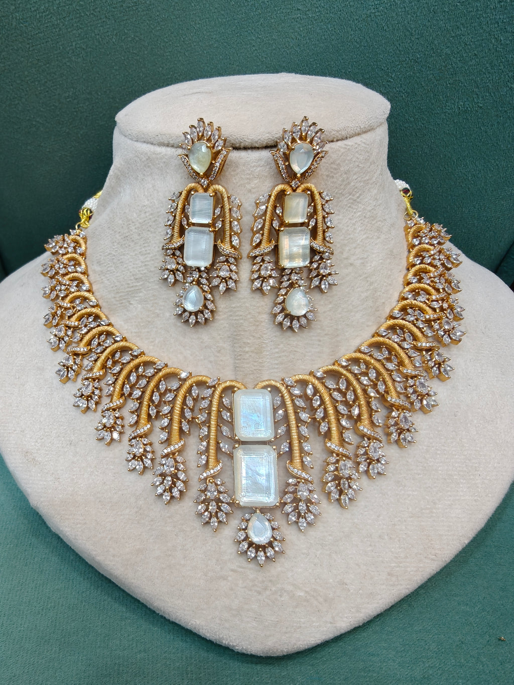 Adah Doublet Gold Plated Statement Necklace Set- White MOP