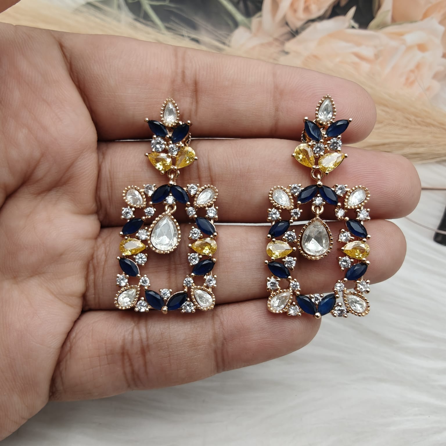 Angel Polki Danglers - Blue n Yellow