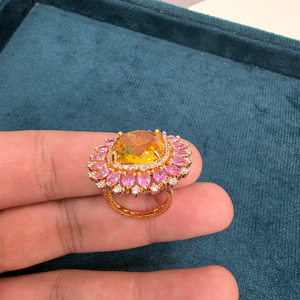 Anam Russian Doublet Statement Carat Plating Ring - Yellow Pink
