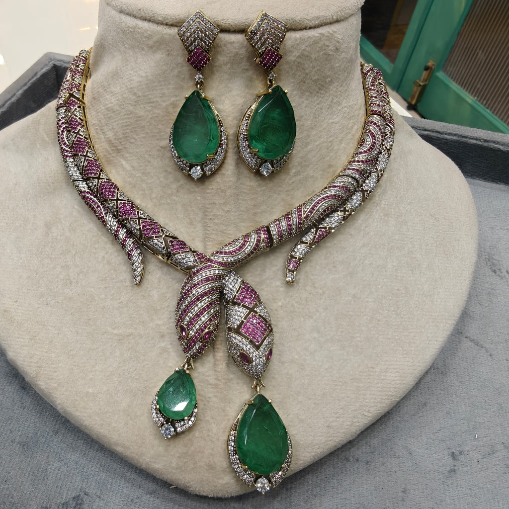 Serpent Hasli Style Celebrity Necklace Set- Ruby Mint