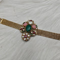 Shakuntala Jadtar Kundan Multi Gemstone Chain Bracelets - Green n Pink