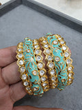 Jaya Enamel Meenakari Kundan Openable Kangan (Pair)- Turquoise
