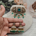 Shakti Doublet Victorian Finish Uncut Moissanite Polki Choker Set- Rama Green