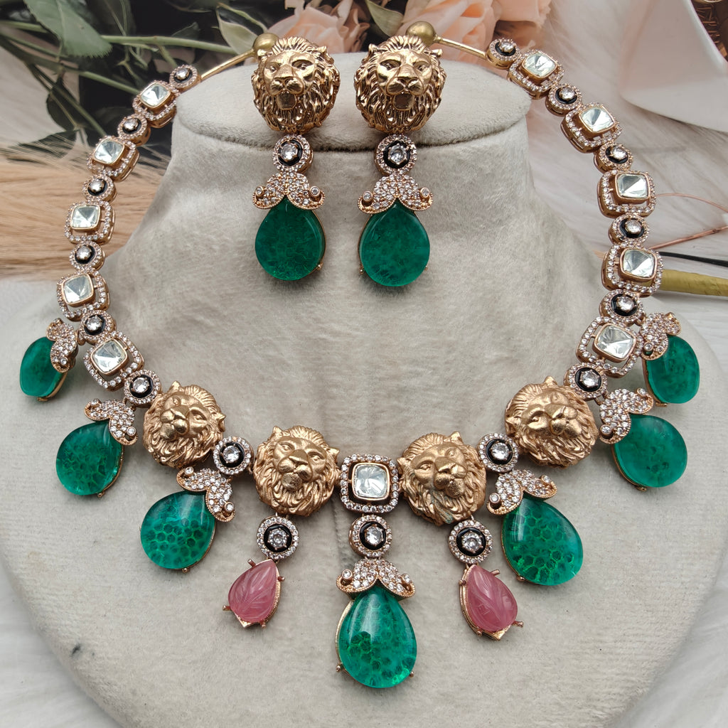 Sabya Inspired Rachika Bagh Cabochon Doublet Hasli Set