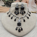 Pristine Doublet and Baguette AD Necklace Set (Silver Finish)- Black