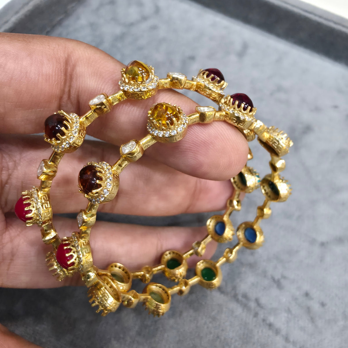 Kashvi Navratan Moissanite Bangles- Multi