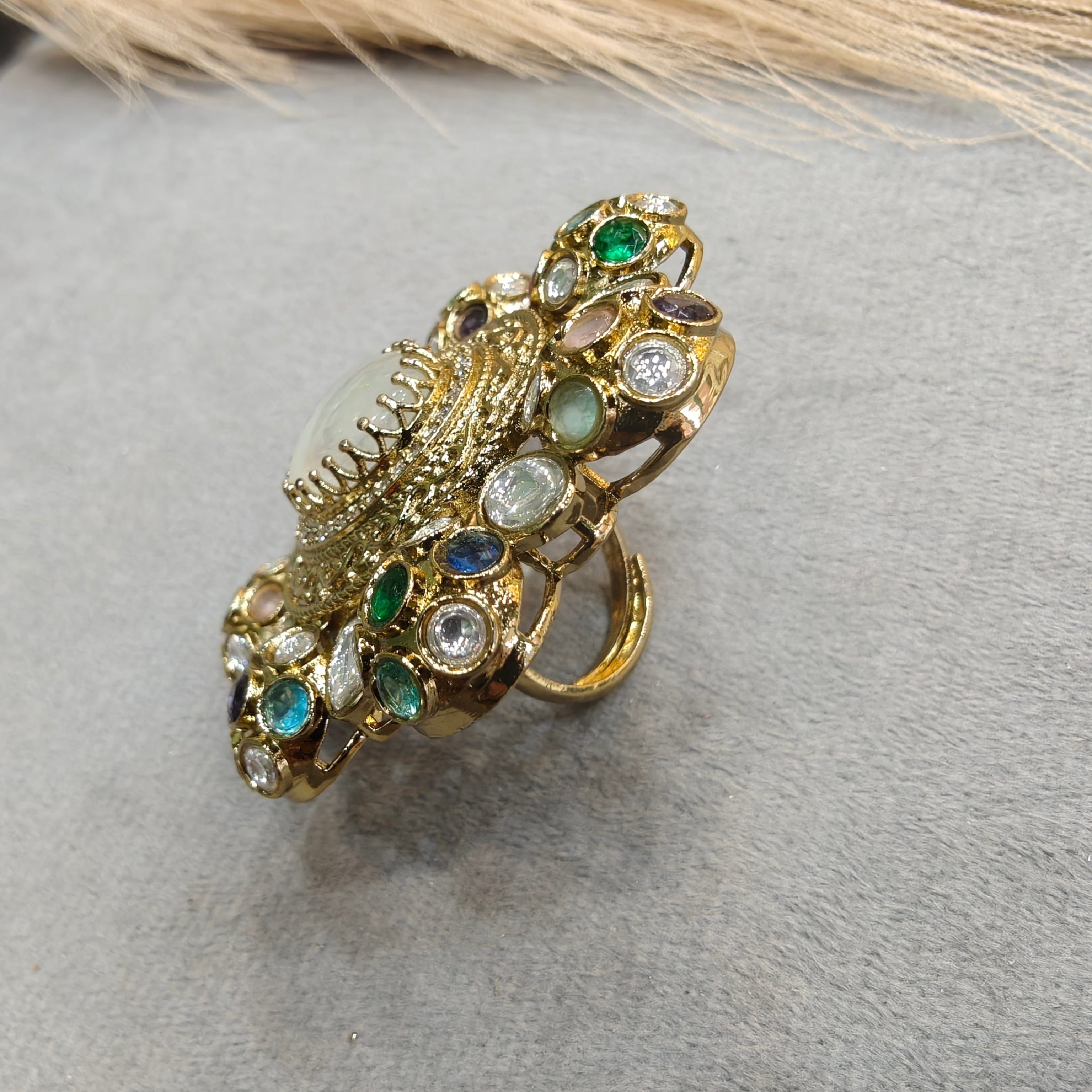Sabyasachi Inspired Big Size Cocktail Adjustable Ring- White