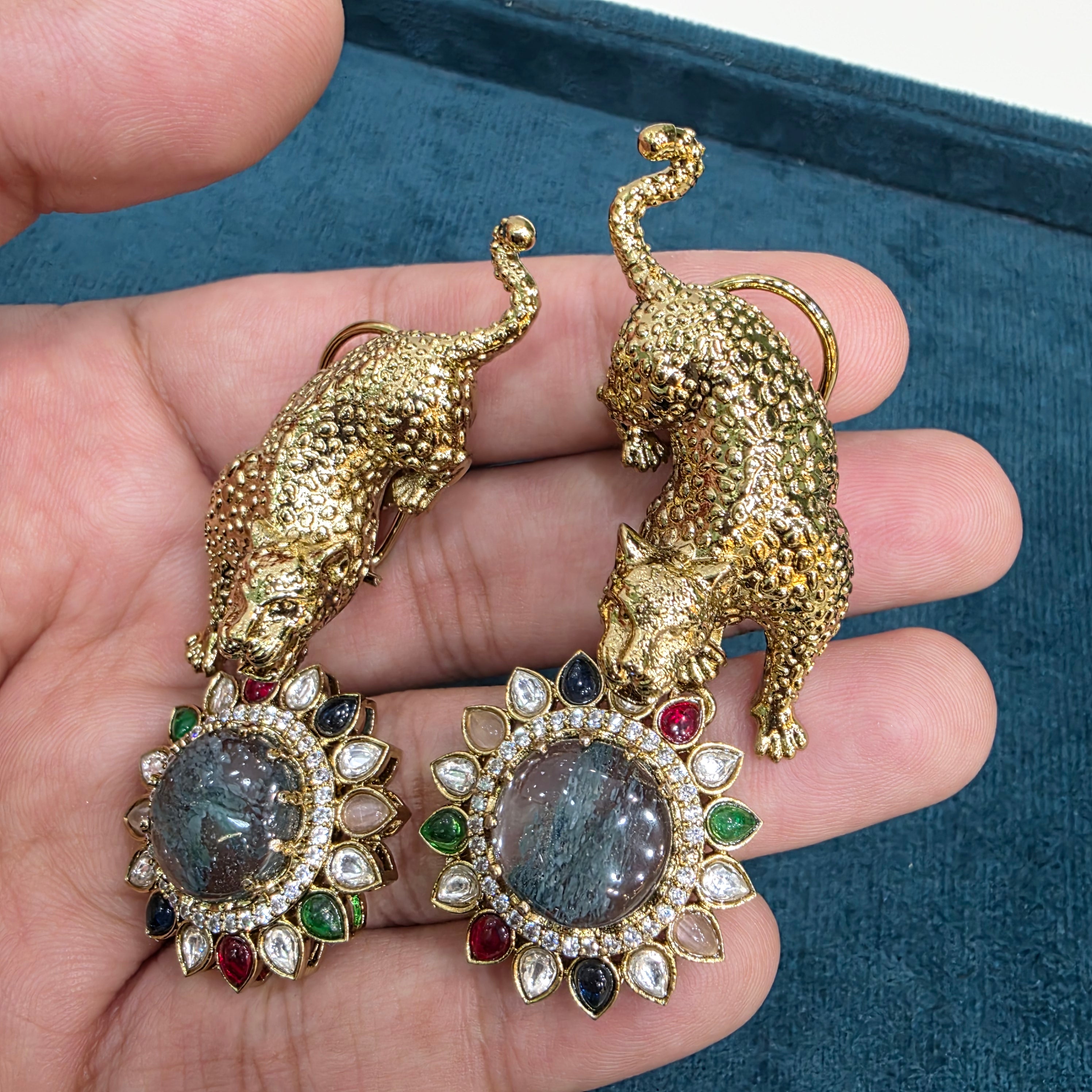 Bageera Sabya Inspired Statement Earrings- Moss Green