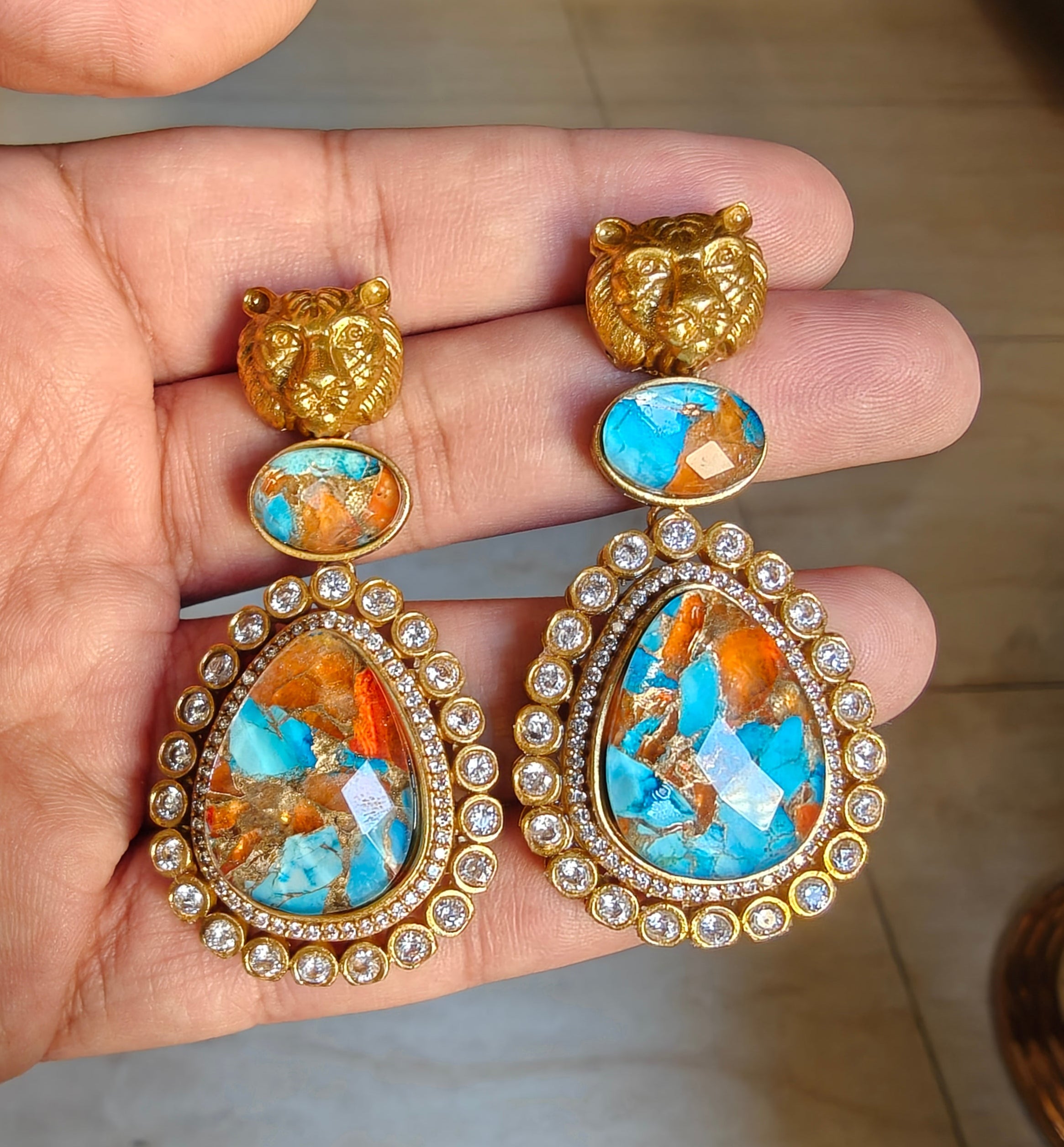 Sabyasachi Inspired Bagh Mehfooz Earrings - Turquoise and Orange