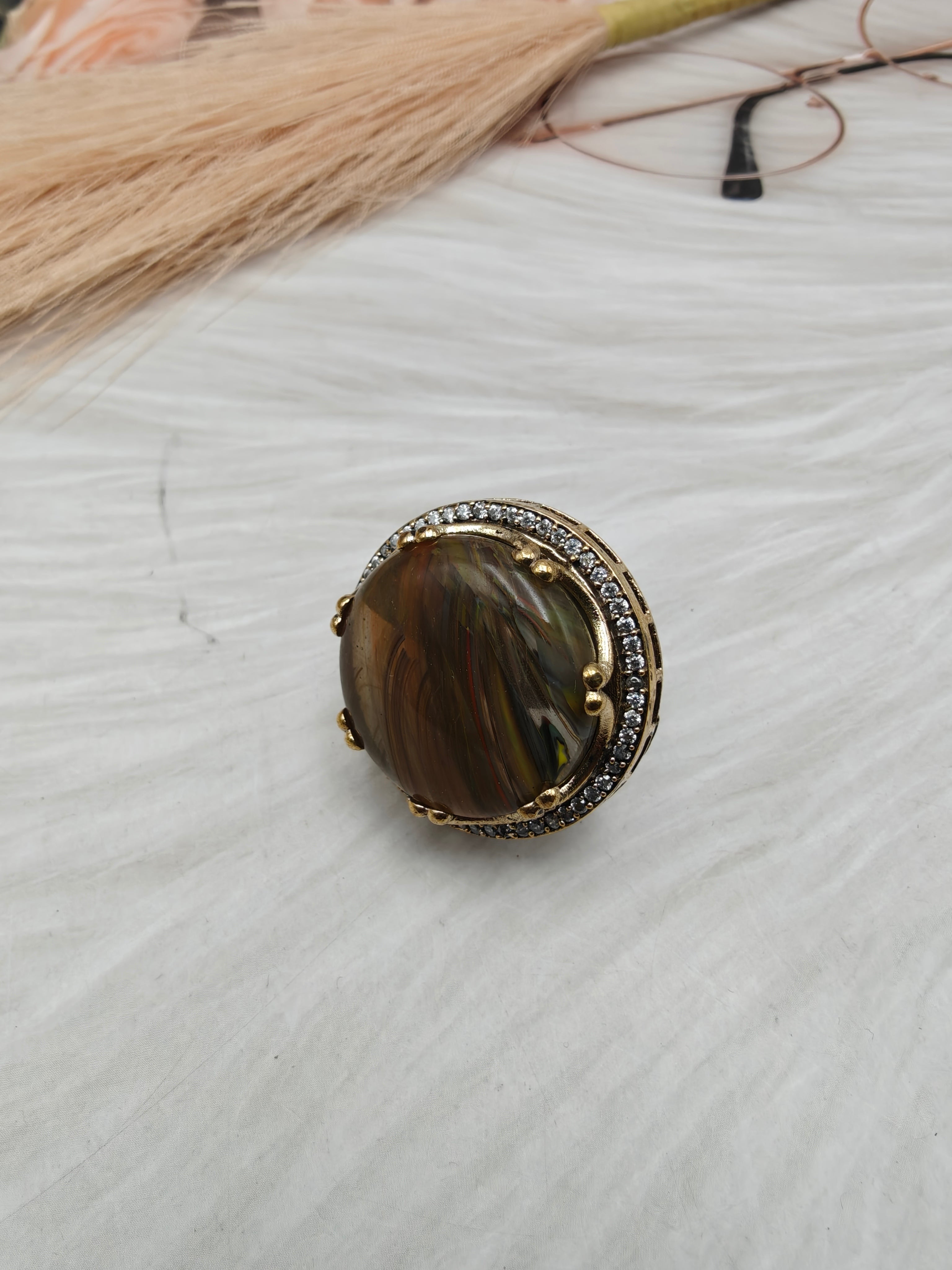 Saira Sabya Inspired Ring- Brown with Multitone Swirls