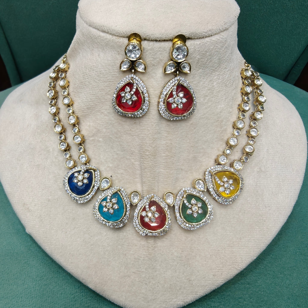 Dharti Doublet and Uncut Polki Necklace Set-Multi