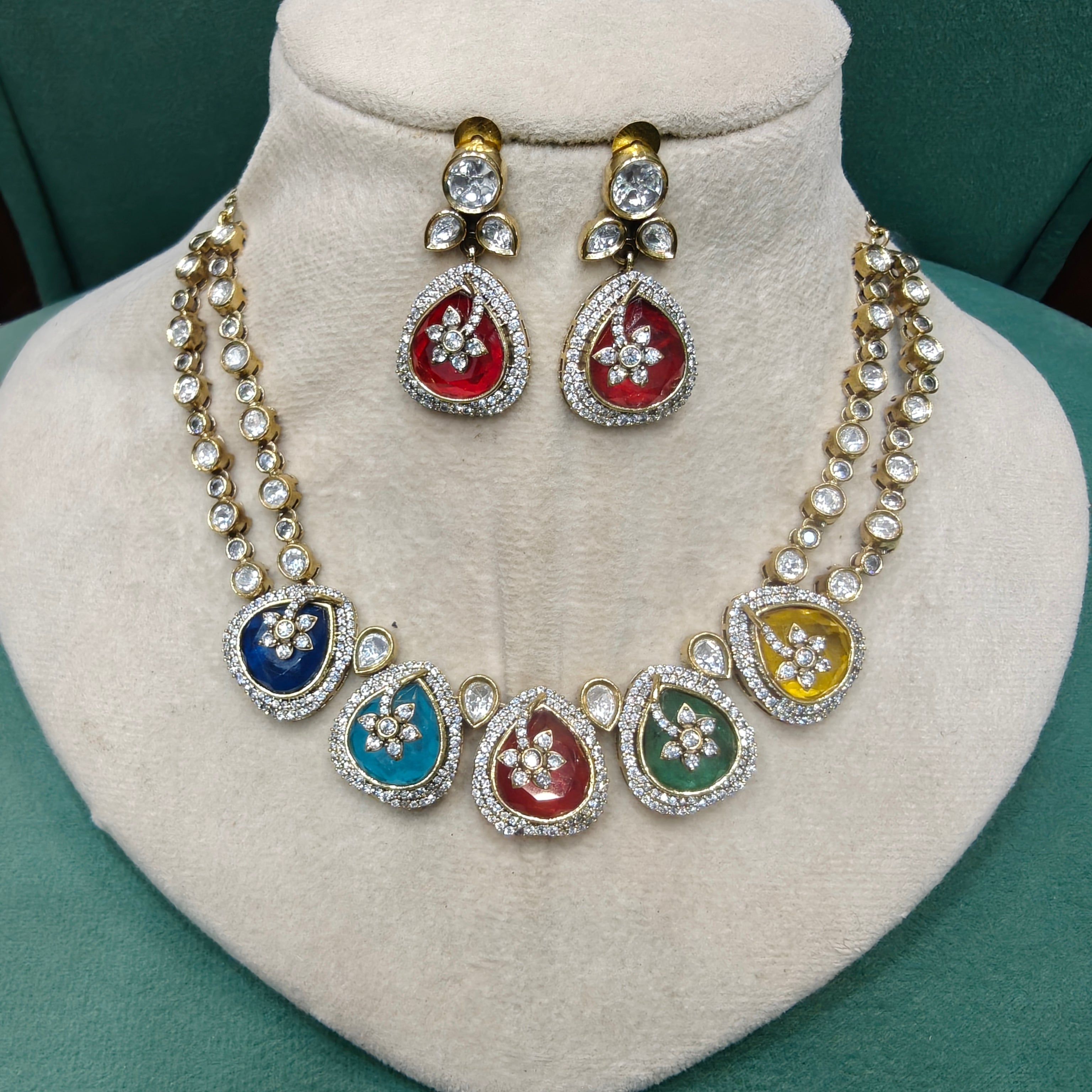 Dharti Doublet and Uncut Polki Necklace Set-Multi