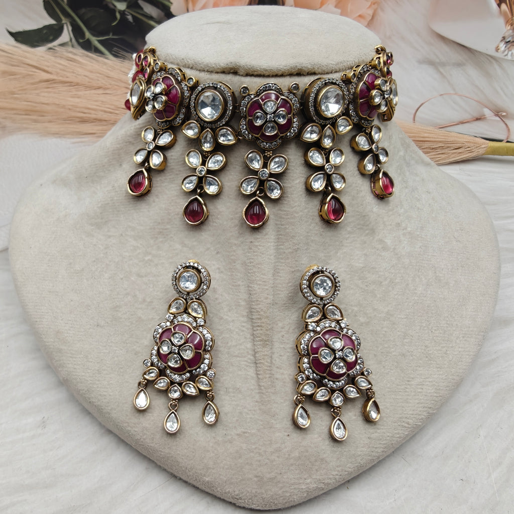 Diksha Takker Stone Polki Choker Set- Ruby