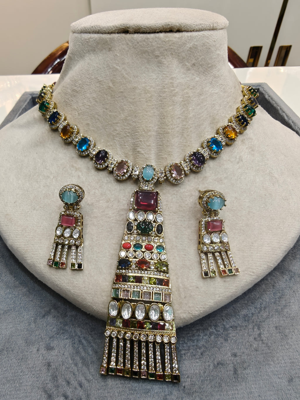Sabyasachi inspired Tie Necklace Set- Ruby Multi