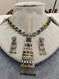 Sabyasachi inspired Tie Necklace Set- Ruby Multi