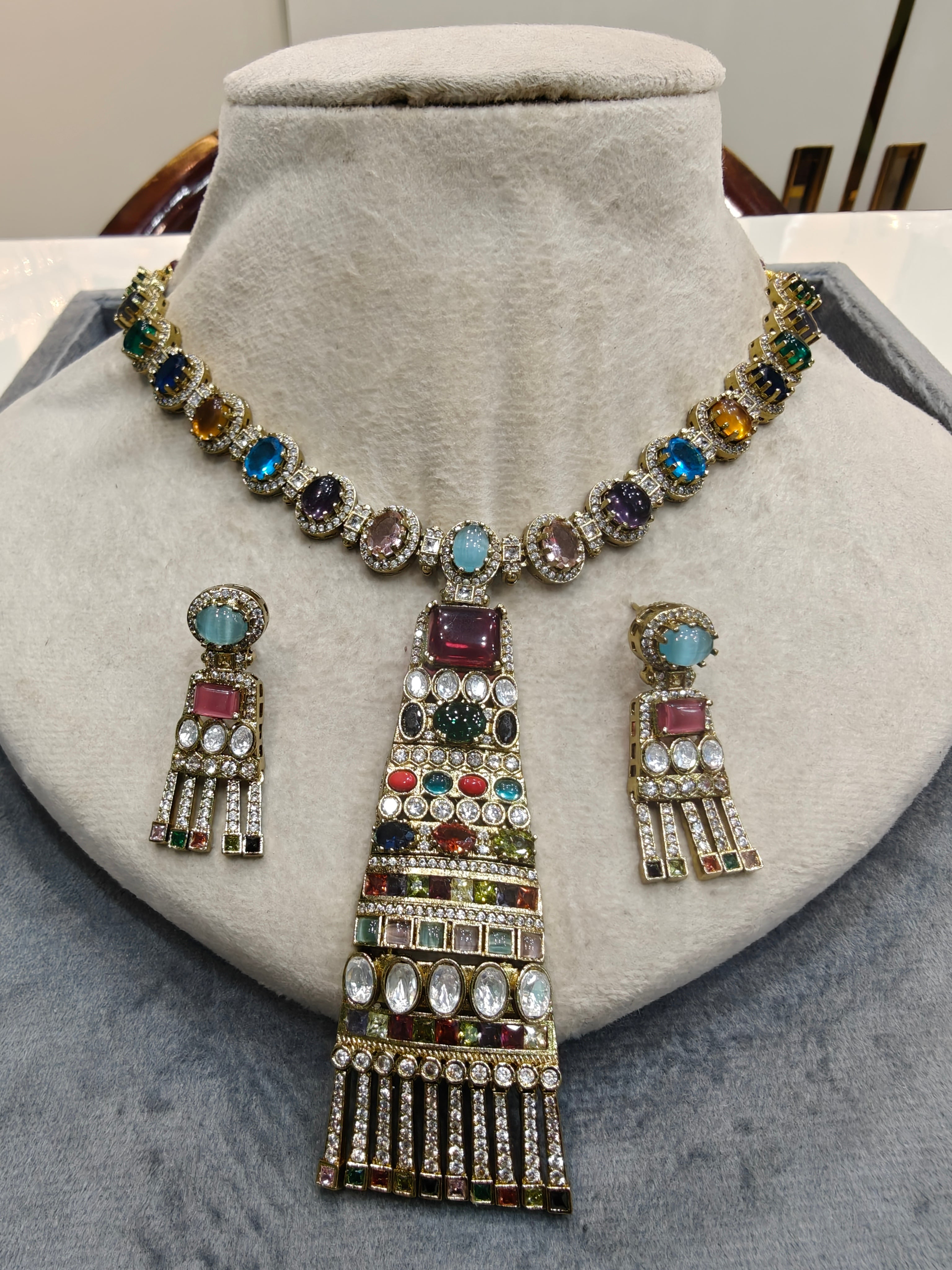 Sabyasachi inspired Tie Necklace Set- Ruby Multi