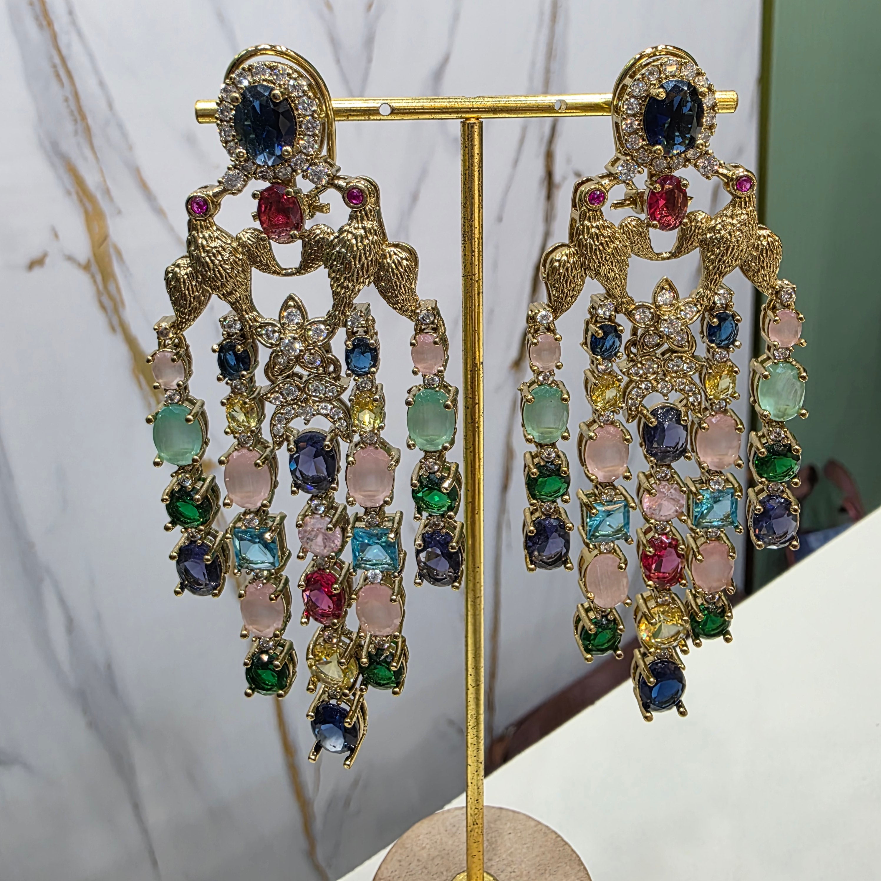 Vantara Koyal Statement Dangker Earrings- Blue Multi