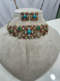 Meenakshi Heritage Sabya Inspired Choker Set- Turquoise Multi