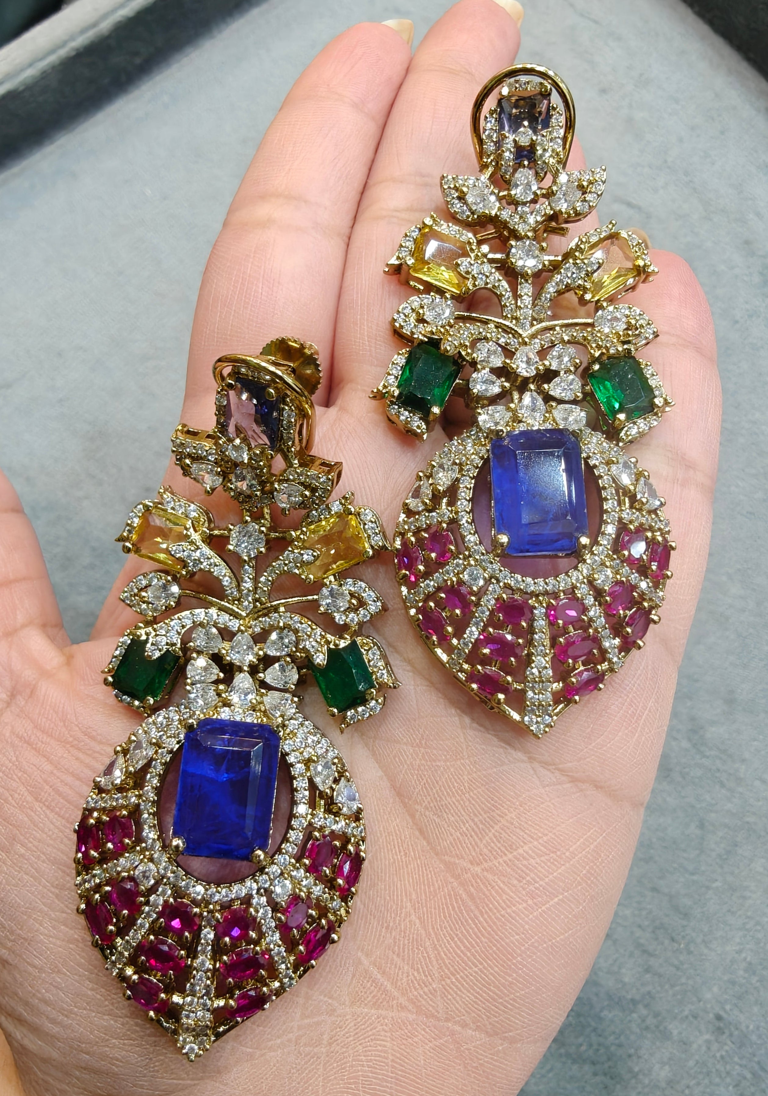 Amayra Sabya Inspired Statement Earrings- Purple Ruby Multi